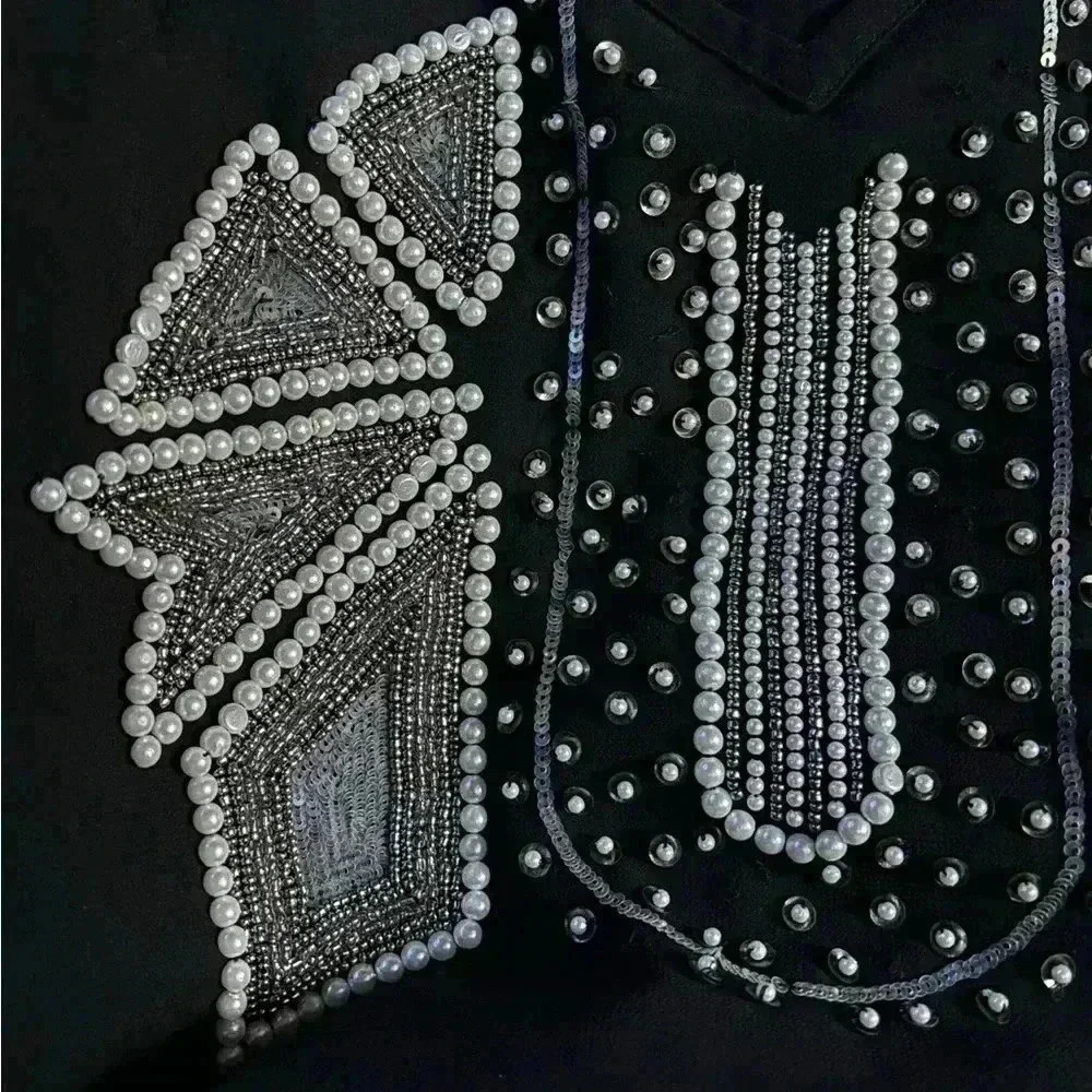 NBD x Revolve City of Night Black Beaded Pearls Slip Mini Dress Medium - Picture 2 of 7